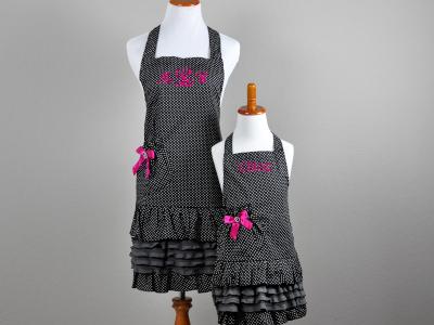 Personalized Mother and Daughter Navy Gingham Apron Set