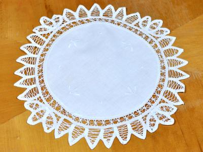 Round White Battenburg Lace Doily/Tray Cloth