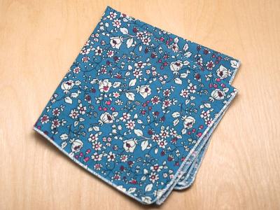 Classic Blue Ladies Handkerchief with Pink Flowers
