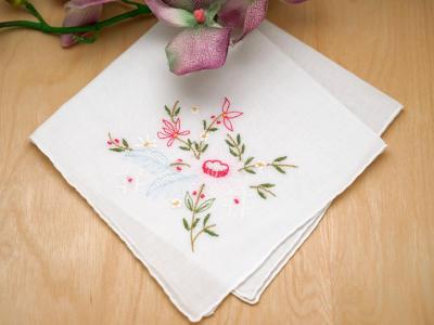 Set of 3 Pink Lotus Flower Embroidered Handkerchiefs
