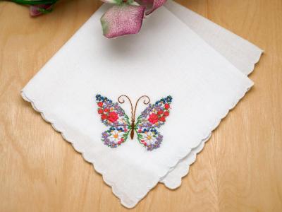 Set of 3 Butterfly Floral Embroidered Ladies Handkerchiefs