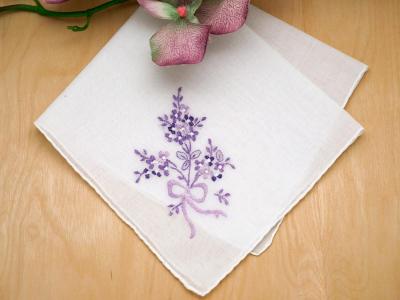 Vintage Dainty Hand Embroidered Handkerchief Purple and White Flower Hankie Hanky Spring and Easter