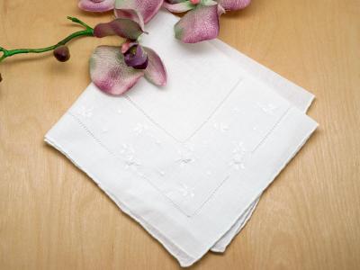 Set of 3 White Rosebuds Wedding Handkerchief