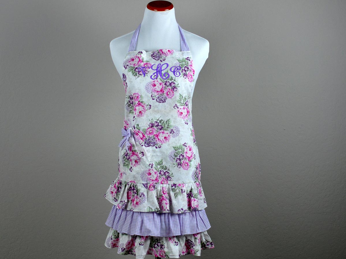 Vintage Inspired Purple Gingham and Pink Hostess Apron