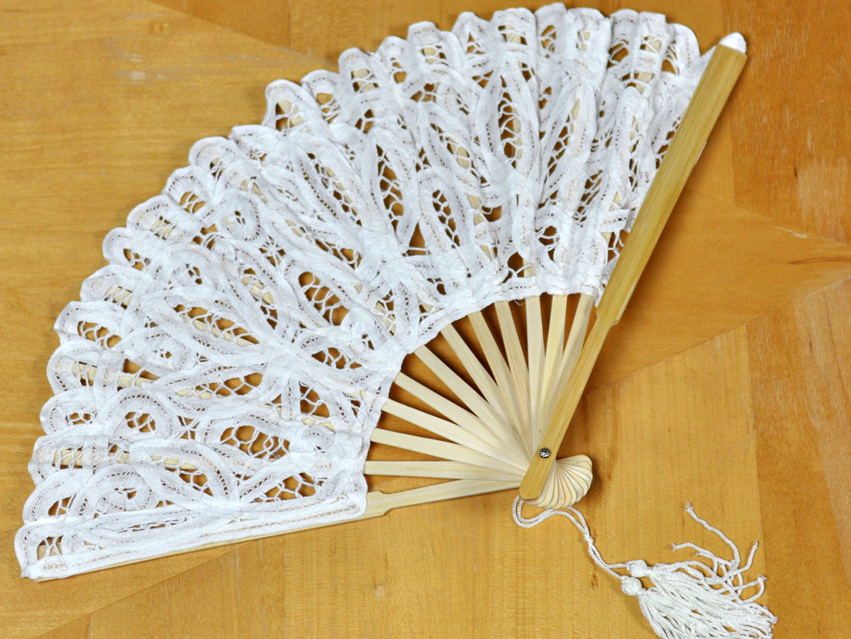 Handmade Battenburg lace Back-Lined Hand Fans 