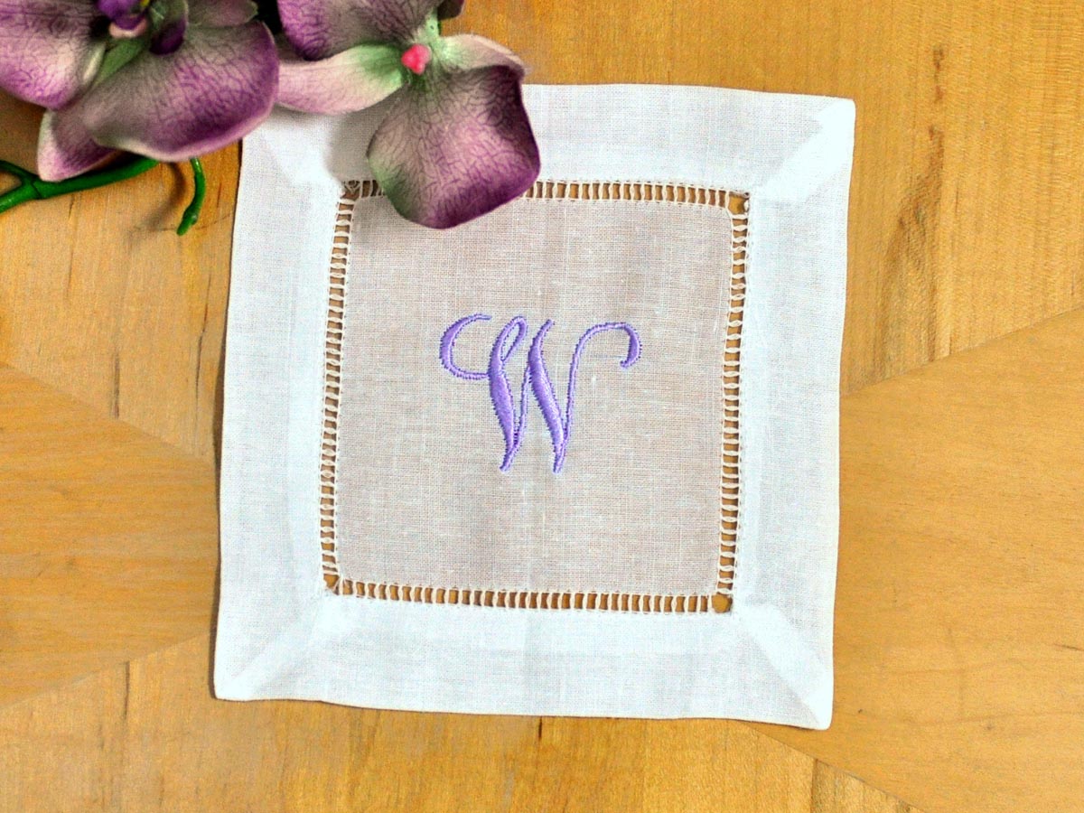 Set of 4 fold-over single initial cocktail napkins