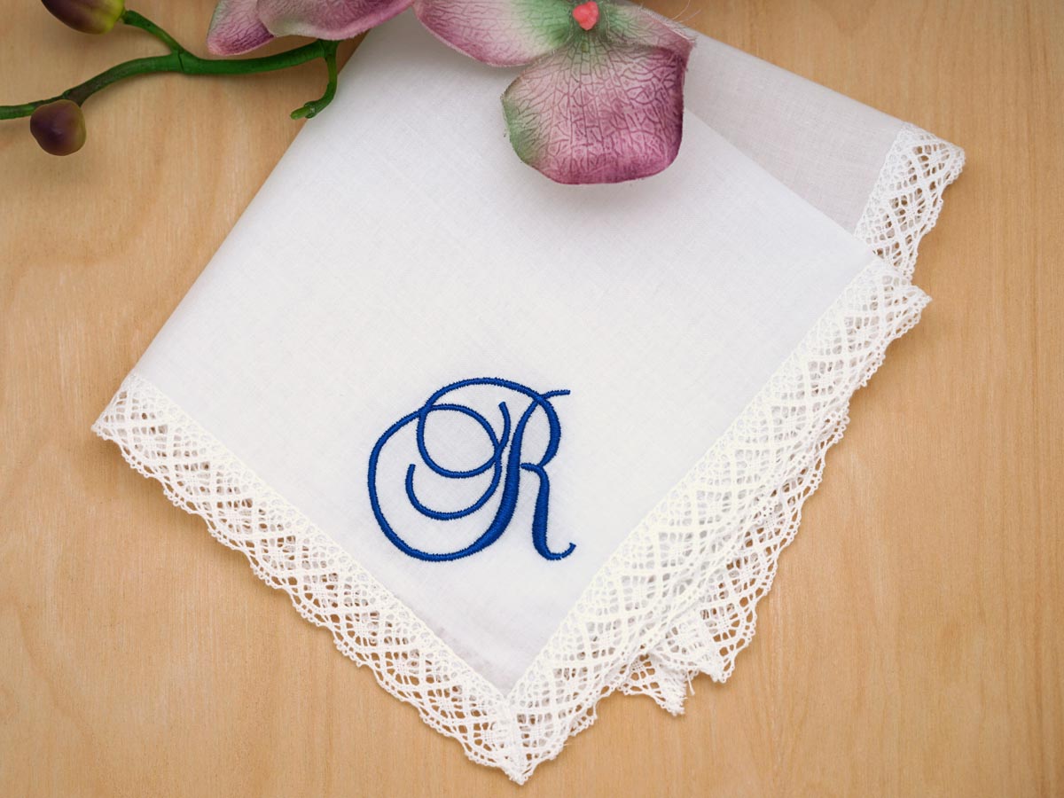 Monogram Initial Letter Personalised Embroidered Handkerchief Ladies Men's White 