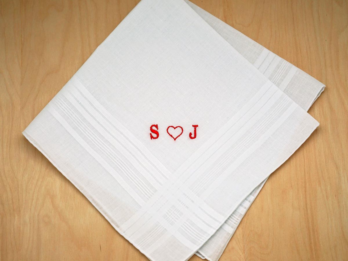 Mens Monogrammed Heart Handkerchief- Font R