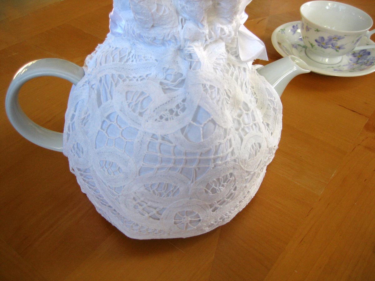Cotton Teapot Cover with a Battenburg Lace Overlay