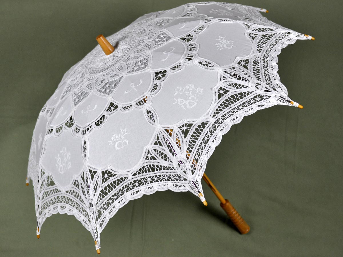 White Victorian Inspired Battenburg Lace Parasol