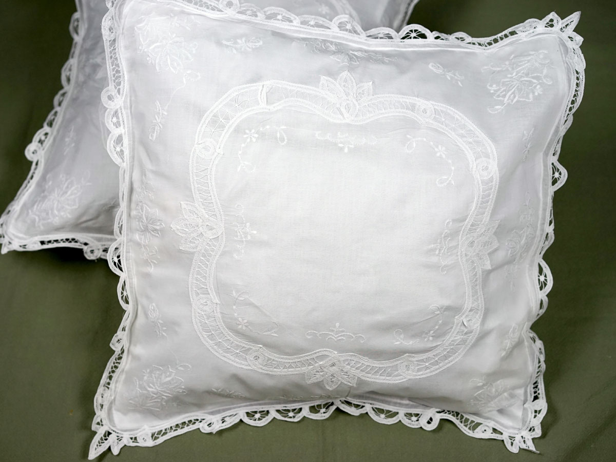 Pair Of Throw Pillow Covers With Battenburg Lace