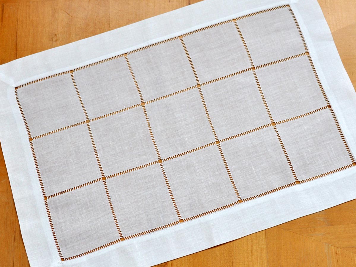 4 Pc Set White Square Hemstitched Linen Placemats