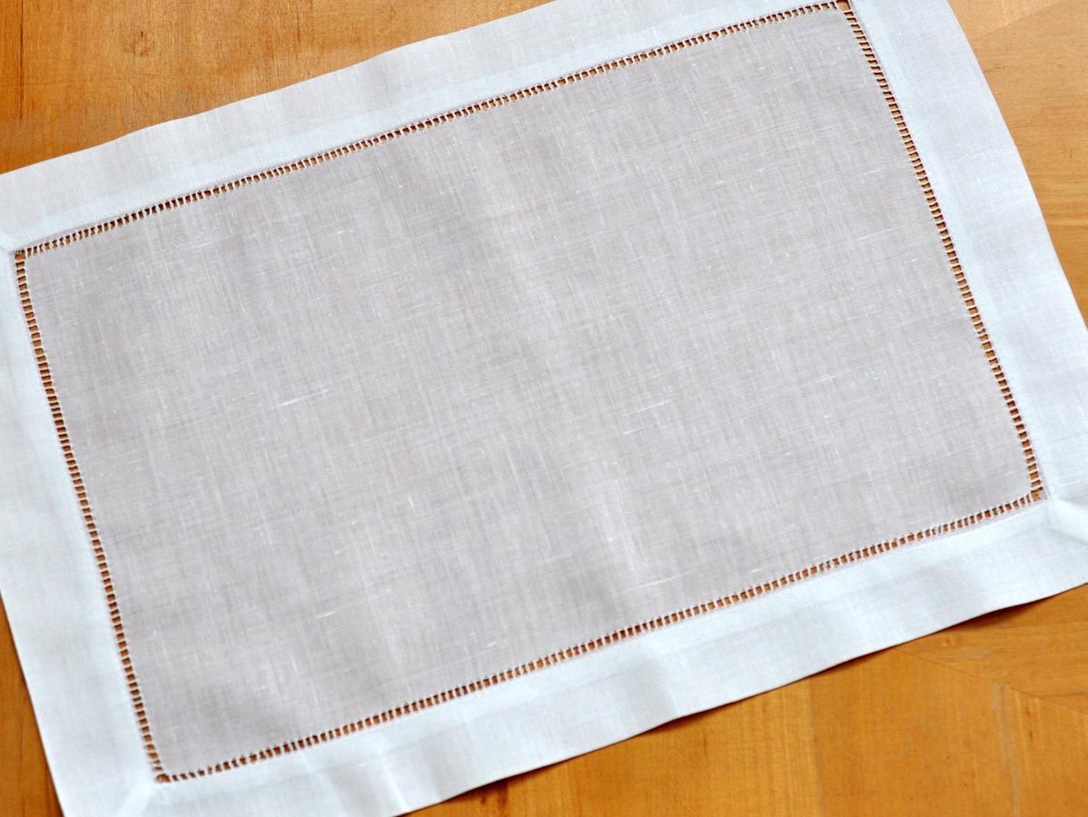 1 Dozen Ivory Hemstitched Linen Dinner Napkins - 18 inch