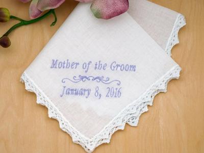 Mother of the Groom Personalized Handkerchief w/Date - Font I