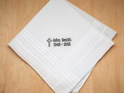 Mens Personalized In Memory Of Hankie w/ Cross Font H