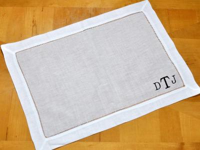 Set of 4 Monogrammed Linen Placemats 3 Initial Font R