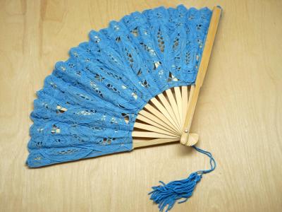 Blue Wedding Battenburg Lace Fan