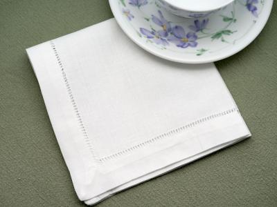 12 Pack - CleverDelights Red Hemstitch Cocktail Napkins - 6 inch x 6 inch - 45/55 Cotton Linen Blend