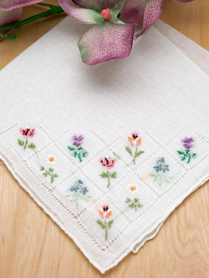 Set of 3 Flower Bouquet Embroidered Handkerchiefs