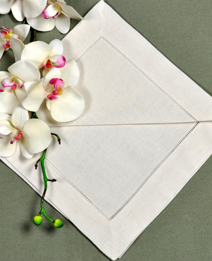 1 Dozen Ecru Hemstitched Linen Dinner Napkins 18 inch 1 Dozen Ecru Hemstitched Linen Dinner Napkins 18 inch
