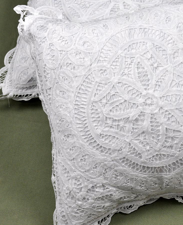 Pair of Throw Pillow Covers with Full Battenburg Lace