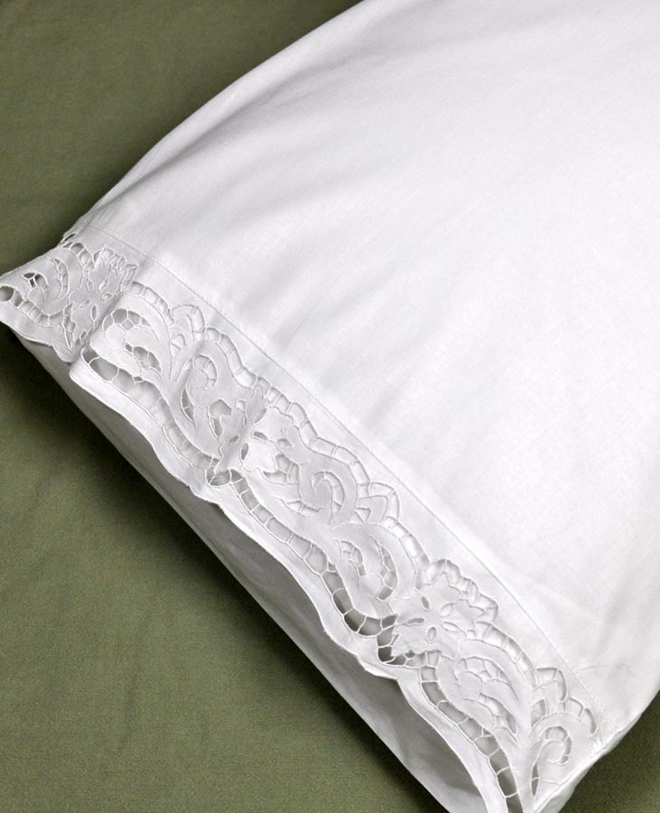 Pair of White Vine Cutwork Lace Pillowcases