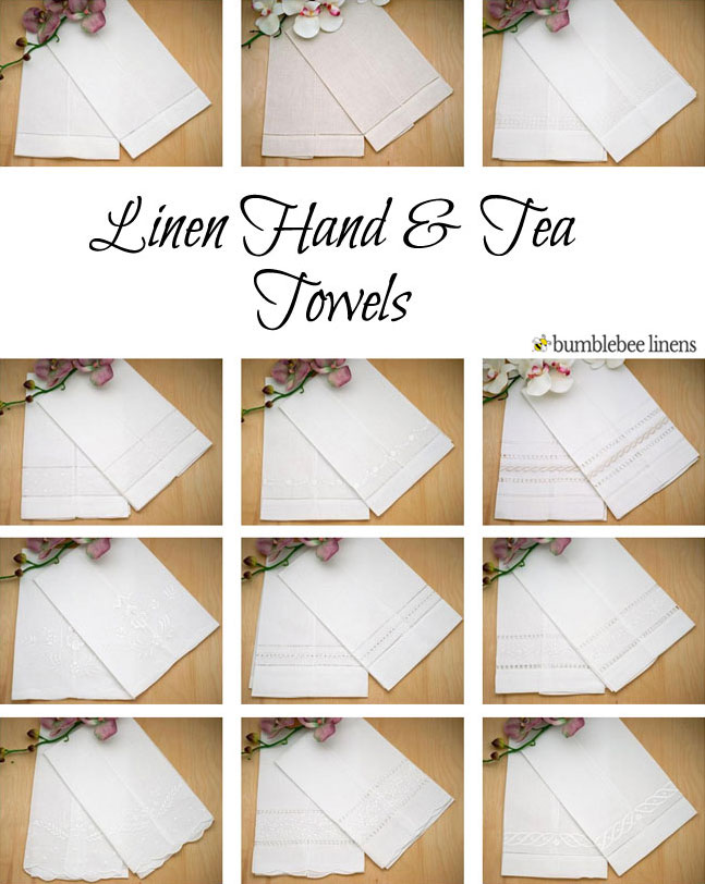 Bumblebee Linens White Linen Hemstitched Tea Towels Set of 4 Ladder Hem Stitch Cloth Guest Hand