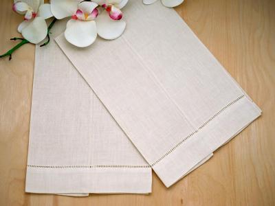 14" x 22" Hand Towel Hemstitch Fingertip Towels Linen/Cotton Blend Stone 