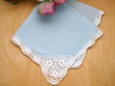Blue Small Scallop Crochet Lace Handkerchief