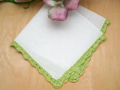 Set of 3 Small Crochet Lace Handkerchiefs with Green Edges