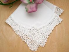 White Floral German Plauen Lace Ladies Handkerchief