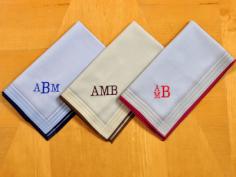 Set of 3 Assorted Striped Monogrammed Mens Handkerchiefs Font R