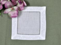 1 Dozen White Linen Cocktail Napkins With a Dot Border