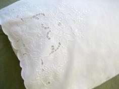 Pair of Linen Pillowcases with Lotus Cutwork