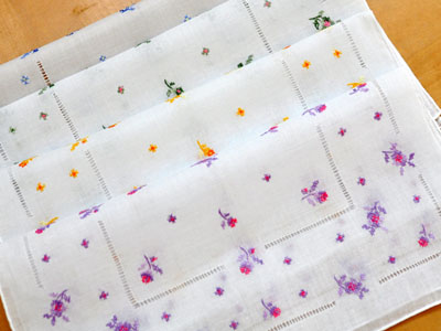 Set of 4 Floral Cross Stitch Bridal Handkerchiefs