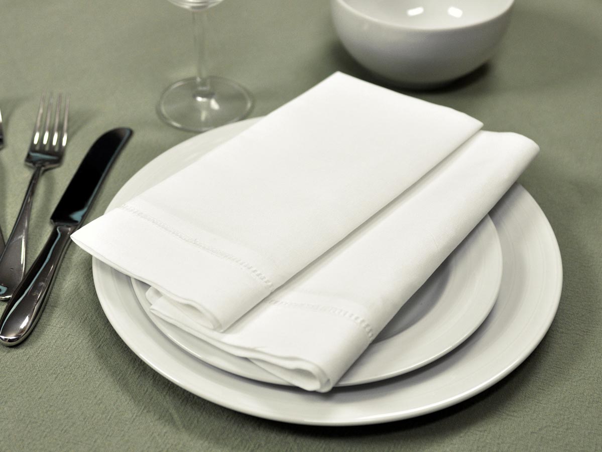 1 Dozen Ivory Hemstitched Linen Dinner Napkins - 18 inch
