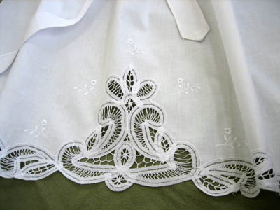 White Cotton Battenburg Half Length Bibless Apron