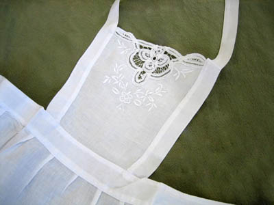 White Linen Battenburg Full Length Apron