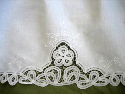 White Linen Battenburg Full Length Apron