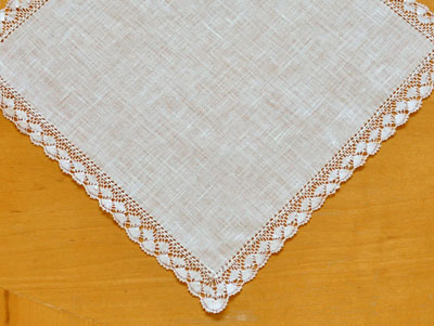 Set of 3 Small Crochet Lace Handkerchiefs with Blue Edges
