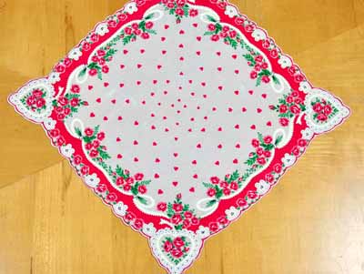 Vintage Inspired Hearts and Roses Print Hankie