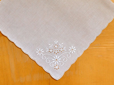 White Scallop Edge German Ladies Handkerchief