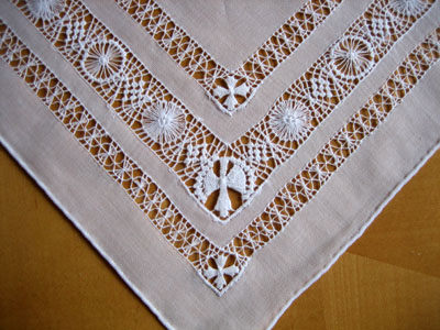 Hemstitched and Drawnwork Lace Wedding Bridal Handkerchief