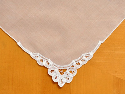 Set of 3 Battenburg Lace Loop Corner Handkerchiefs