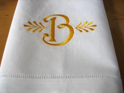 Monogrammed White Linen Hand Towel w/ Single Initial Font X