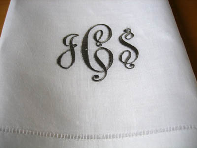 Monogrammed White Linen Hand Towel w/3 Initials Font B