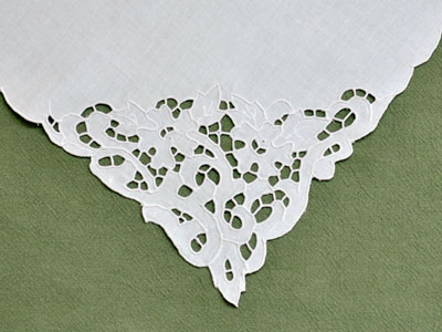 1 Dozen White Vine Cutwork Lace Dinner Napkins