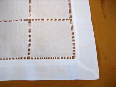 1 Dozen White Square Hemstitched Linen Tea Napkins - 12 inch