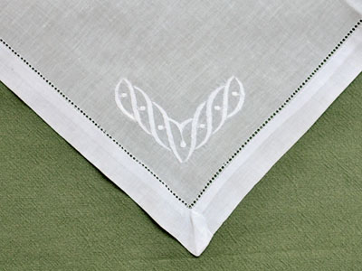 1 Dozen White Linen Dinner Napkins with a Wave Design