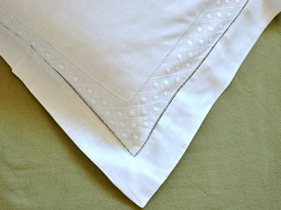 Pair of White Linen Throw Pillow Covers with Diamond Dot Weave